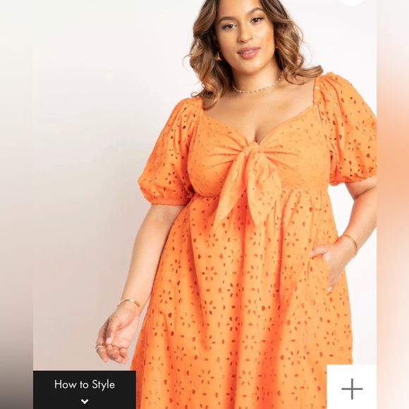 SOLD OUT ONLINE PRICE FIRM ELOQUII Eyelet Tie Front Maxi Dress - Picture 2 of 11